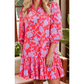 Janaya Floral Three Quarter Sleeves Ruffle Hem Mini Dress