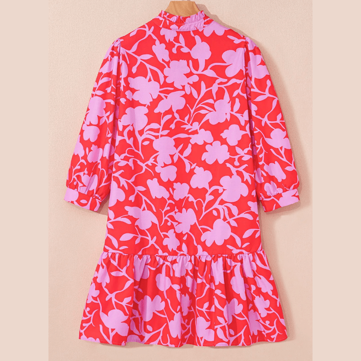 Janaya Floral Three Quarter Sleeves Ruffle Hem Mini Dress