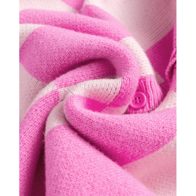Reta Pink Checkerboard Half Button Collared Drop Shoulder Sweater