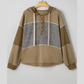 Tammi Mixed Texture Patchwork Exposed Seam Half Button Pullover Hooded Sweatshirt