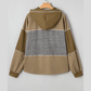 Tammi Mixed Texture Patchwork Exposed Seam Half Button Pullover Hooded Sweatshirt