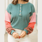 Carmila Multicolor Twisted Ribbed Knit Colorblock Henley Top