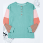 Carmila Multicolor Twisted Ribbed Knit Colorblock Henley Top