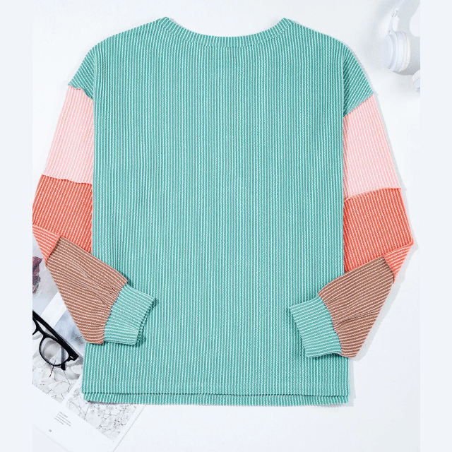 Carmila Multicolor Twisted Ribbed Knit Colorblock Henley Top