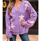 Carmina Brushed Star Graphic V Neck Drop Shoulder Oversize Sweater