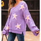 Carmina Brushed Star Graphic V Neck Drop Shoulder Oversize Sweater