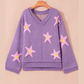 Carmina Brushed Star Graphic V Neck Drop Shoulder Oversize Sweater