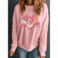 Pink Cute Thanksgiving Turkey Printed Drop Shoulder Sweatshirt
