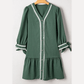 Bree Green Contrast Ricrac Trim Button V Neck Knotted Bracelet Sleeve Shift Dress
