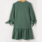 Bree Green Contrast Ricrac Trim Button V Neck Knotted Bracelet Sleeve Shift Dress