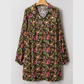 Chiquita Green Floral Print Split Neck Bubble Sleeve Shift Mini Dress