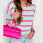 Sybil Green Stripe Round Neck Casual Sweater