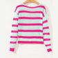 Sybil Green Stripe Round Neck Casual Sweater