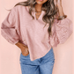 Annabeth Light Pink Keyhole Notch V Neck Batwing Sleeve Blouse