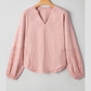 Annabeth Light Pink Keyhole Notch V Neck Batwing Sleeve Blouse