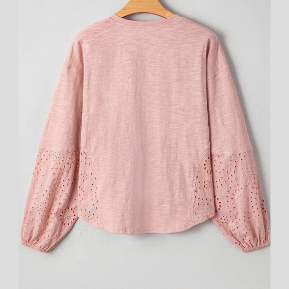 Annabeth Light Pink Keyhole Notch V Neck Batwing Sleeve Blouse