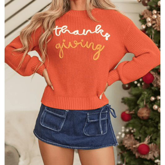 Thanksgiving Letter Graphic Crew Neck Sweater