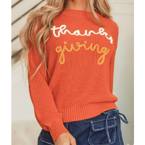 Thanksgiving Letter Graphic Crew Neck Sweater