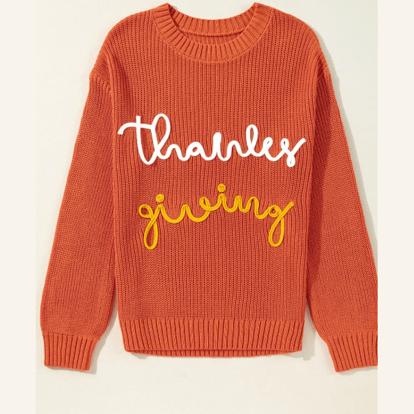 Thanksgiving Letter Graphic Crew Neck Sweater