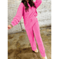 Ellerie Sachet Pink Solid Color Collared Pullover and Central Seam Pants Set