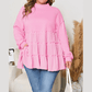 Evalina Pink Tiered Ruffle Ribbed Crew Neck Pullover Plus Size Top