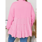 Evalina Pink Tiered Ruffle Ribbed Crew Neck Pullover Plus Size Top