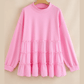 Evalina Pink Tiered Ruffle Ribbed Crew Neck Pullover Plus Size Top