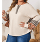 Jenny Parchment Plus Size Waffle Colorblock Striped Plaid Patchwork Half Button Pullover