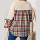 Jenny Parchment Plus Size Waffle Colorblock Striped Plaid Patchwork Half Button Pullover