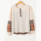 Jenny Parchment Plus Size Waffle Colorblock Striped Plaid Patchwork Half Button Pullover