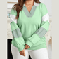 Montae Color Block Striped Patchwork Collar V Neck Plus Size Sweatshirt