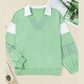 Montae Color Block Striped Patchwork Collar V Neck Plus Size Sweatshirt