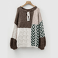 Erica Brown Color Block Patchwork Knotted Back Loose Fit Sweater