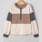 Malery Color Block Waffled Patchwork Loose Henley Top