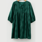 Vallisa Green Embroidered Eyelet Pattern 3/4 Puffy Sleeve Swing Mini Dress