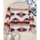 Brittany Multicolor Western Aztec Ribbed Patchwork Double Flap Pocket Raw Hem Shacket