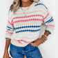 Carrie Khaki Stripe Eyelet Patterned Drop Shoulder Sweater