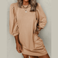 Jaquelle Light French Beige Braided Trim Puff Sleeve Dress