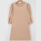 Jaquelle Light French Beige Braided Trim Puff Sleeve Dress