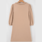 Jaquelle Light French Beige Braided Trim Puff Sleeve Dress