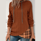 Galinda Chestnut Plaid Patchwork Ribbed Knit Drawstring Hooded Top