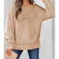 Sachi Light French Beige Mineral Wash Big Bow Patchwork Pullover Sweatshirt