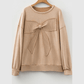 Sachi Light French Beige Mineral Wash Big Bow Patchwork Pullover Sweatshirt
