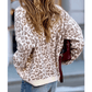 Mimi Khaki Leopard Drop Shoulder Chunky Knitted Cardigan Sweater