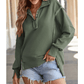 Aria Moss Green Buttoned Collared Raw Detail High Low Baggy Sweatshirt with Slits