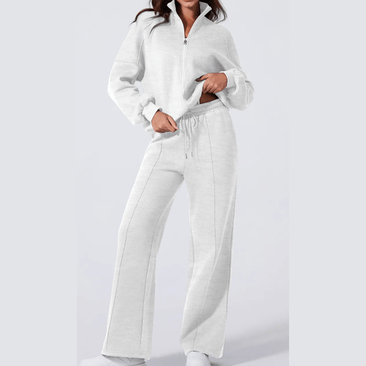 Bellah Grey Drop Shoulder Zip Up Jacket Drawstring Pants Active 2pcs Set