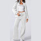 Bellah Grey Drop Shoulder Zip Up Jacket Drawstring Pants Active 2pcs Set