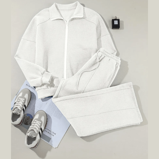 Bellah Grey Drop Shoulder Zip Up Jacket Drawstring Pants Active 2pcs Set