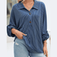 Celina Blue Oversized Twist Ribbed Collared Henley Top with Roll up Sleeve