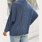Celina Blue Oversized Twist Ribbed Collared Henley Top with Roll up Sleeve